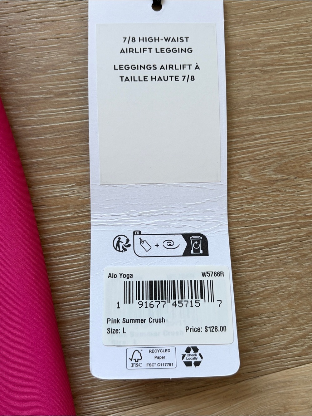 Alo Yoga 7/8 High Waist Airlift Leggings Pink Summer Crush Size L NWT*@30 - Picture 4 of 5